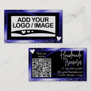 Stylish Shimmery Blue Frame Cute Heart with Logo Business Card