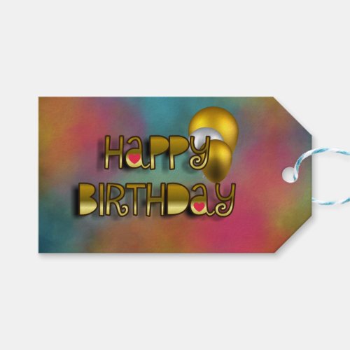 Stylish Shiny Faux Gold Happy Birthday Typography Gift Tags