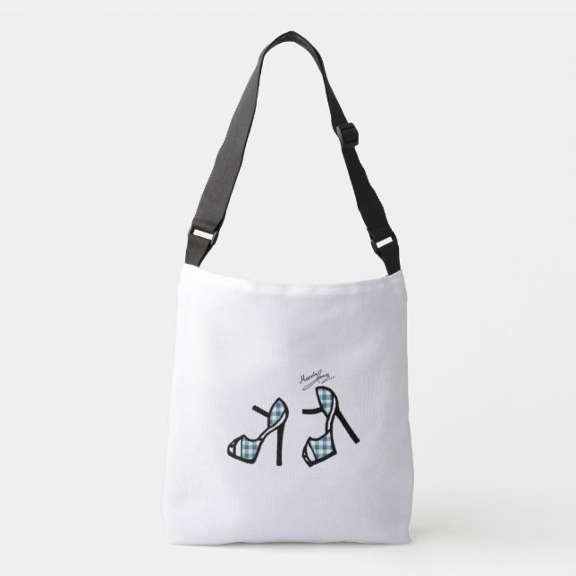 Stylish Shoe Print - Teal Plaid Crossbody Bag (Front)