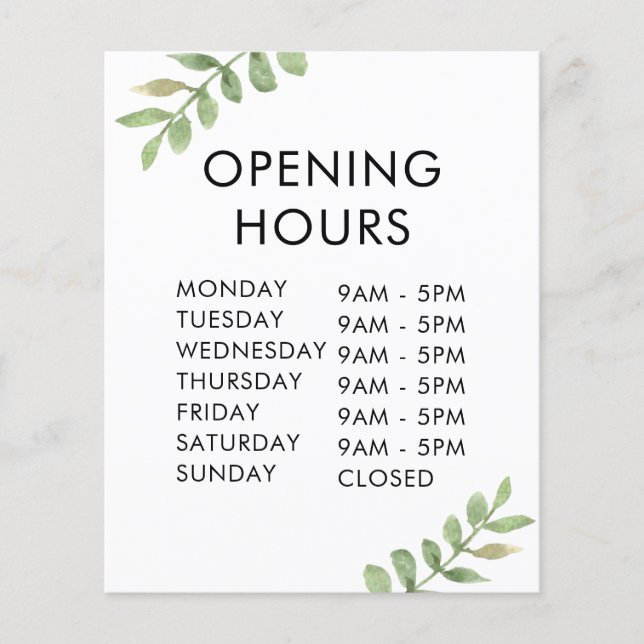 Stylish Shop Opening Time with green leaves Flyer (Front)