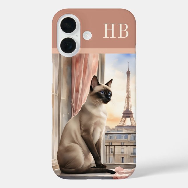 Stylish Siamese Cat Monogram Personalized Case-Mate iPhone Case (Back)