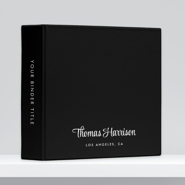 Stylish Signature Script Monogram Black 3 Ring Binder (Empower your name in our signature script as your logo and brand identity)