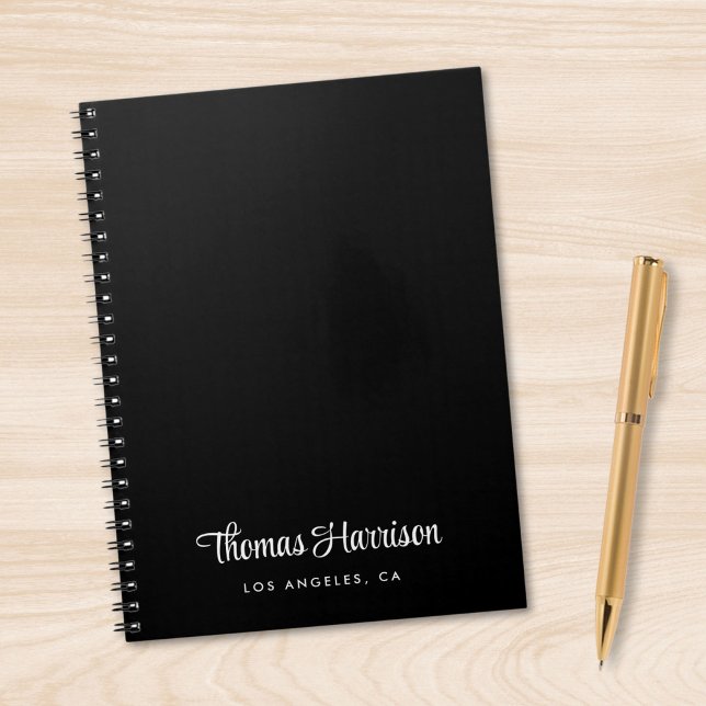 Stylish Signature Script Monogram Black Notebook (Empower your name in our signature script as your logo and brand identity)