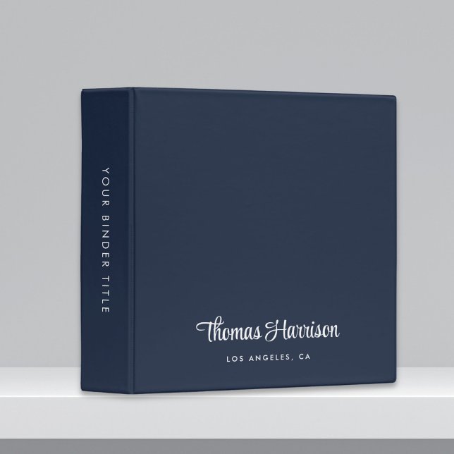 Stylish Signature Script Monogram Blue 3 Ring Binder (Empower your name in our signature script as your logo and brand identity)