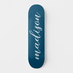 Stylish Signature simple Navy Blue Monogrammed Skateboard