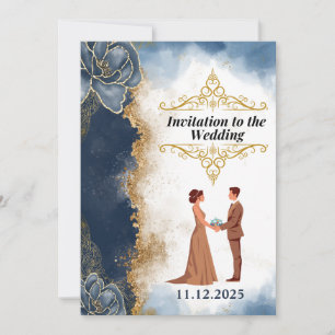 Stylish Silhouette Couple Wedding Invitation (Navy