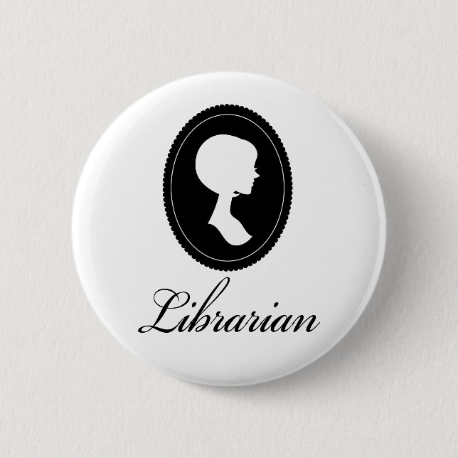 Stylish Silhouette Librarian Gift Pinback Button (Front)