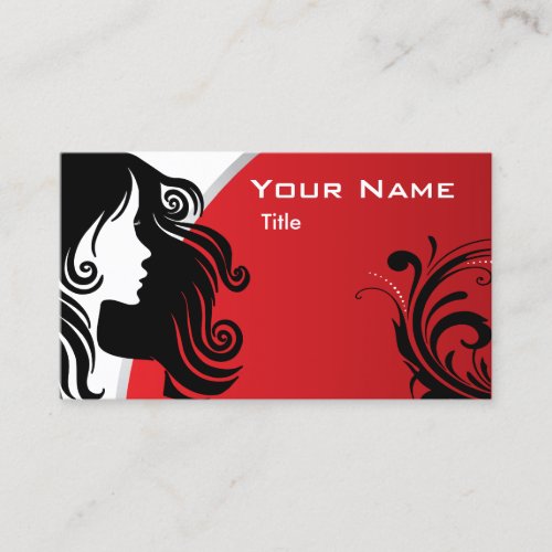 Stylish Silhouette Woman Hair Stylist  Red Business Card