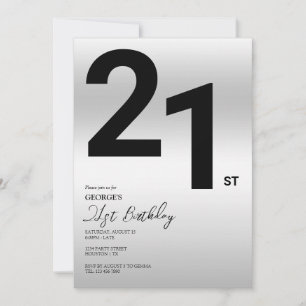Stylish Silver 21st Birthday Party Invitation