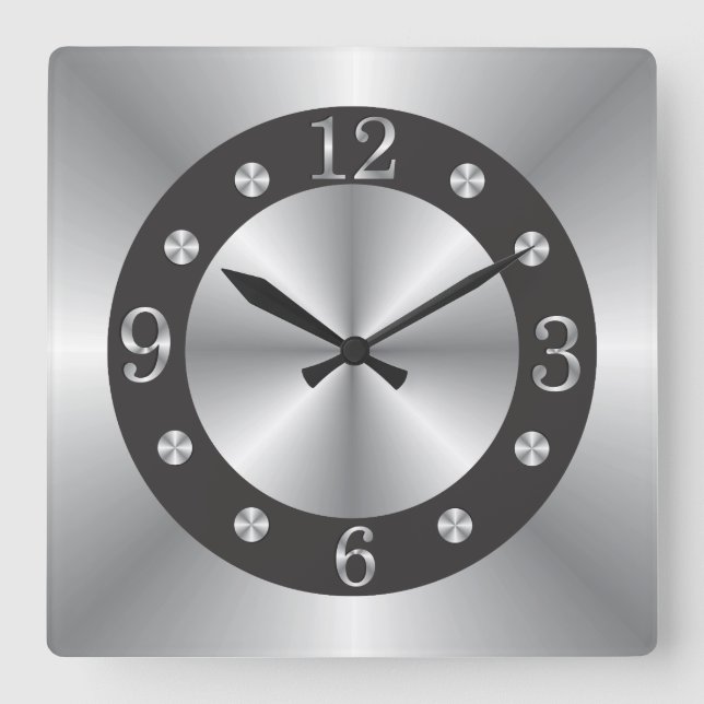 Stylish Silver And Black Square Wall Clock (Front)