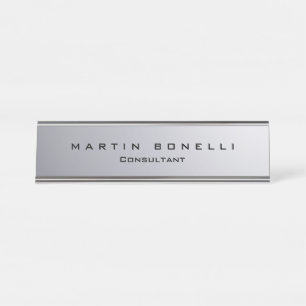 Stylish Silver Background Plain Customizable Desk Name Plate