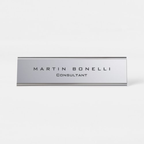 Stylish Silver Background Plain Customizable Desk Name Plate