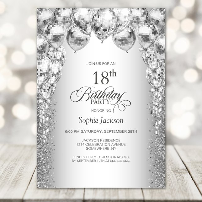 Stylish Silver Balloons 18th Birthday Party Invitation (Creator Uploaded)