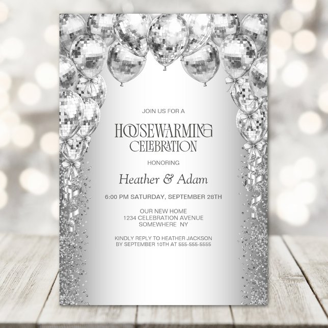 Stylish Silver Balloons Housewarming Party Invitation (Creator Uploaded)