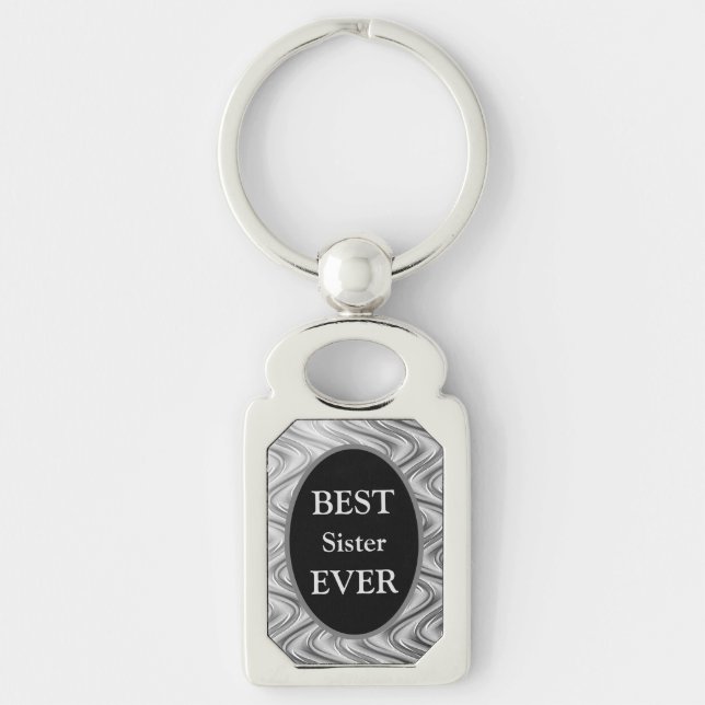Stylish Silver Best Sister Ever design Keychain (Front)