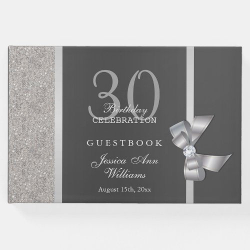 Stylish Silver  Black Birthday Party  Guest Book