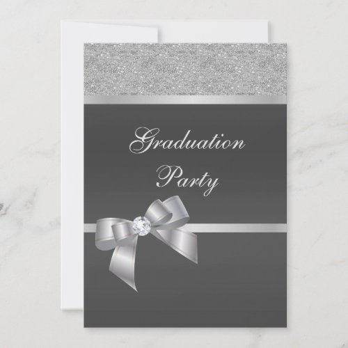 Stylish Silver  Black Graduation Party    Invitation