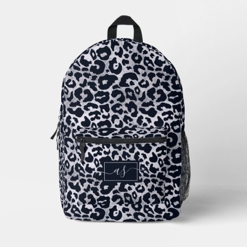 Stylish Silver Black Leopard Print Monogrammed Printed Backpack