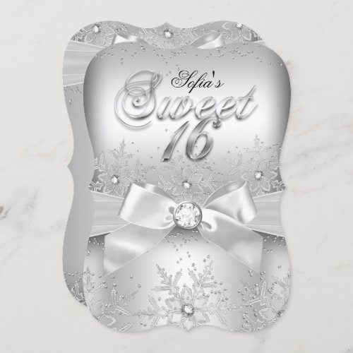 Stylish Silver Bow Jewel Sweet Sixteen Invite