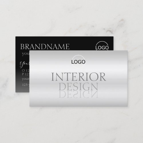 Stylish Silver Chic Mirror Font with Logo Modern Business Card