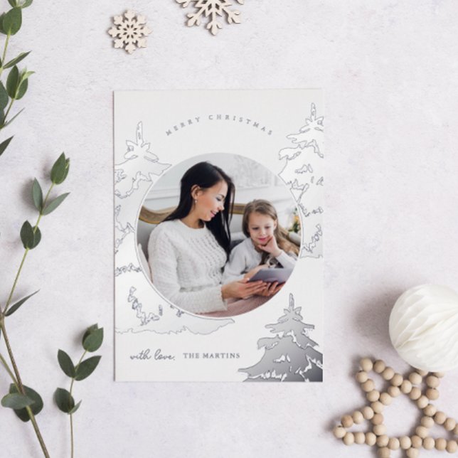 Stylish Silver Christmas Tree Two Photo Holiday (Creator Uploaded)