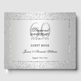 Stylish Silver Confetti 60th Diamond Wedding Guest Book