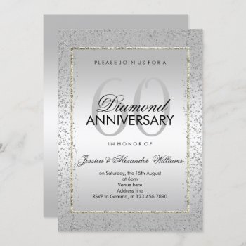 Stylish Silver Confetti 60th Diamond Wedding Invitation by Sarah_Designs at Zazzle