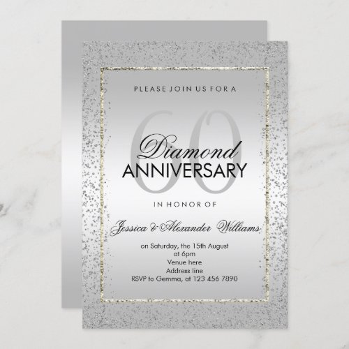 Stylish Silver Confetti 60th Diamond Wedding Invitation