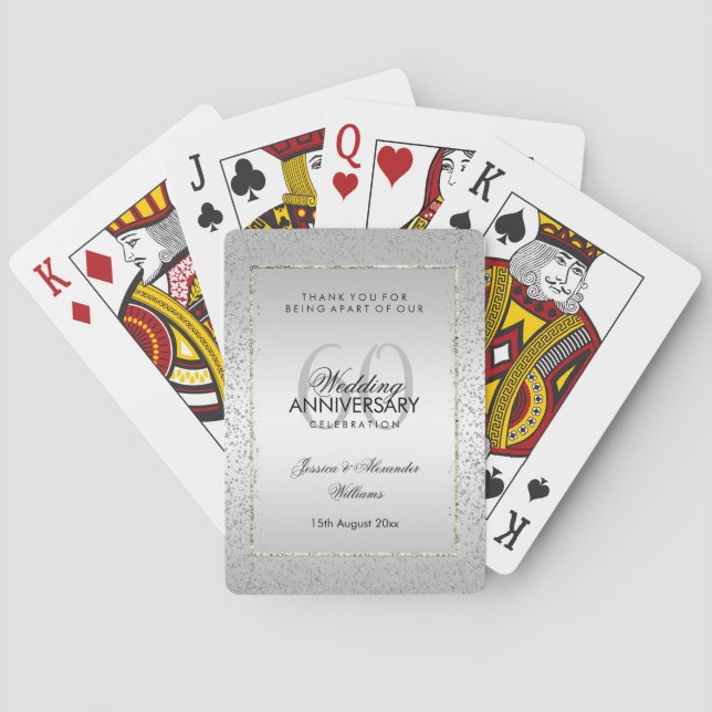 Stylish Silver Confetti 60th Diamond Wedding Poker Cards (Back)