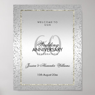 Stylish Silver Confetti 60th Diamond Wedding Poster