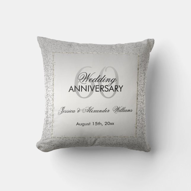 Stylish Silver Confetti 60th Diamond Wedding Throw Pillow (Front)