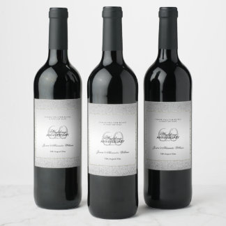 Stylish Silver Confetti 60th Diamond Wedding Wine Label