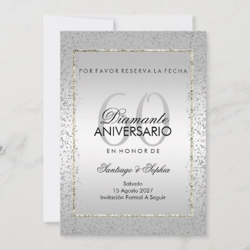 Stylish Silver Confetti 60th Wedding Save The Date