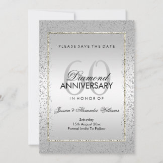 Stylish Silver Confetti 60th Wedding Save The Date
