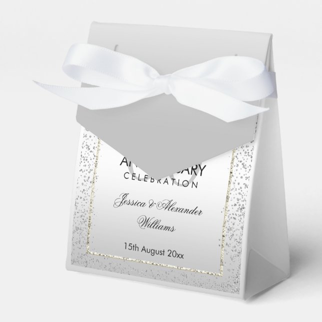 Stylish Silver Confetti 60th Wedding Thank You Favor Boxes (Front Side)