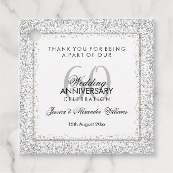 Stylish Silver Confetti 60th Wedding Thank You Favor Tags by Sarah_Designs at Zazzle