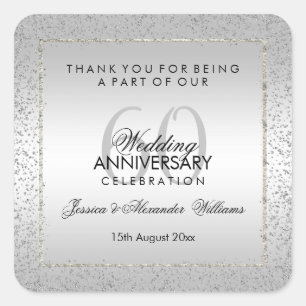 Stylish Silver Confetti 60th Wedding Thank You Square Sticker