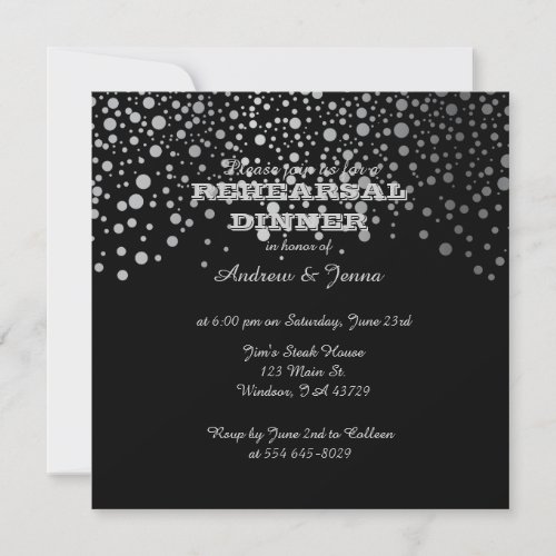 Stylish Silver Confetti Dots  Black Background Invitation