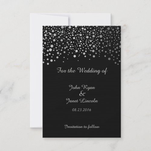 Stylish Silver Confetti Dots  Black Background Save The Date