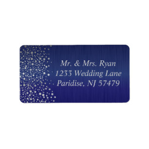 Stylish Silver Confetti Dots Dark Blue Label
