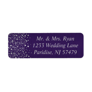Stylish Silver Confetti Dots Dark Purple Label