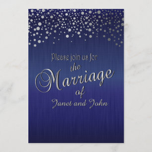 Stylish Silver Confetti Dots Sapphire Blue Invitation