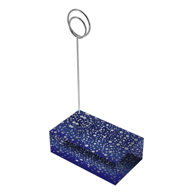 Stylish Silver Confetti Dots Sapphire Blue Table Number Holder (Corner)