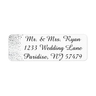 Stylish Silver Confetti Dots White Background Label