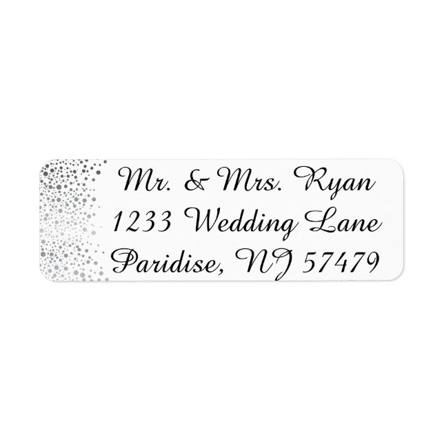 Stylish Silver Confetti Dots | White Background Label (Front)