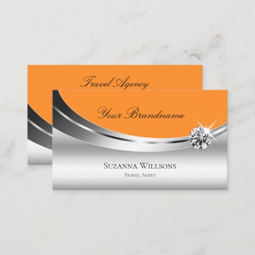 Stylish Silver Decor Orange with Sparkly Diamond Business Card