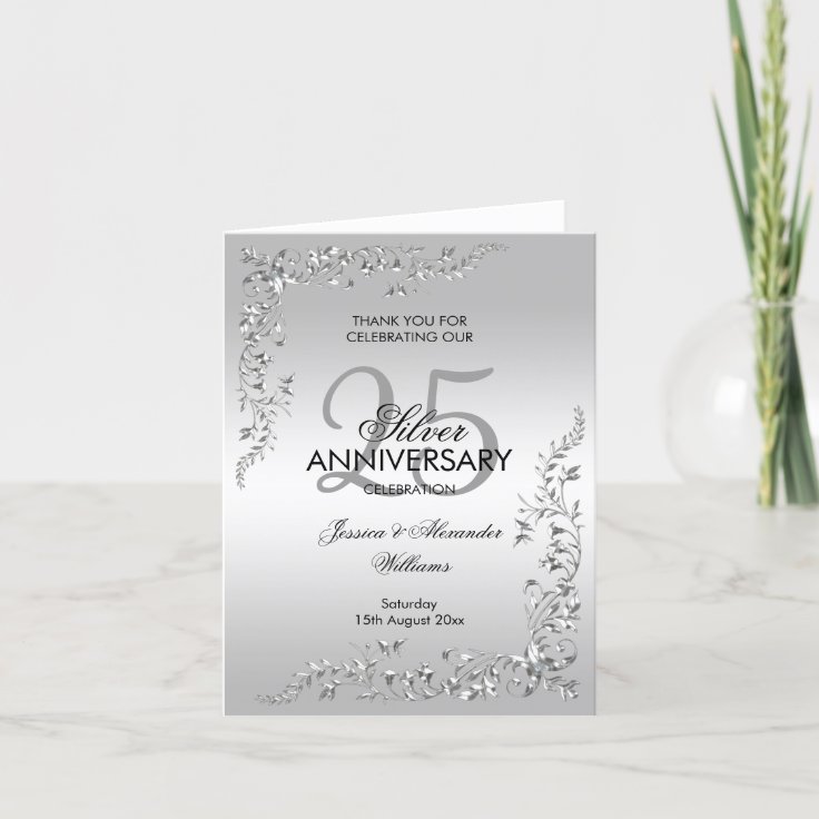 Stylish Silver Decoration 25th Wedding Anniversary Announcement | Zazzle