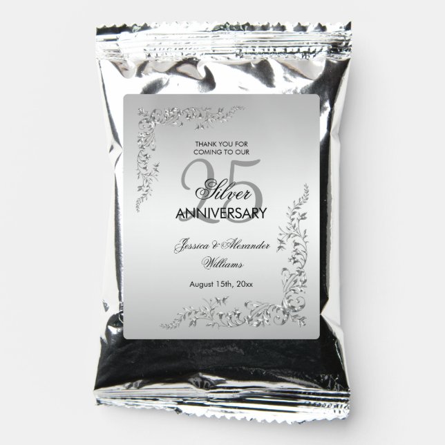 Stylish Silver Decoration 25th Wedding Anniversary Coffee Drink Mix (Front)