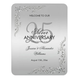 Stylish Silver Decoration 25th Wedding Anniversary Door Sign