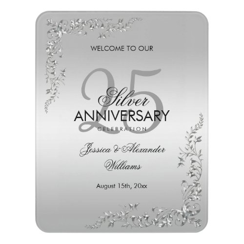 Stylish Silver Decoration 25th Wedding Anniversary Door Sign